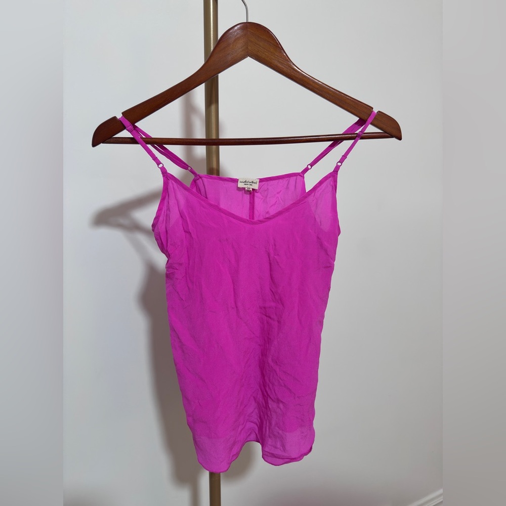 Wilfred by Aritzia 100% Silk Cami Tank Bright Pink XXS Adjustable Strap Top